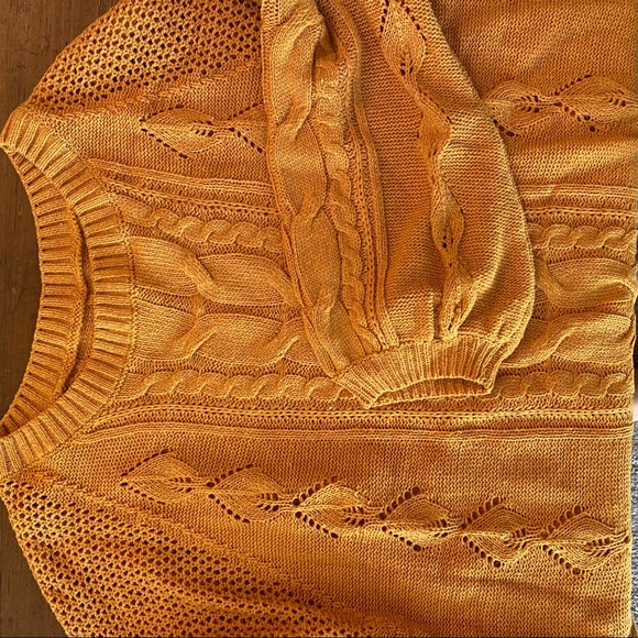 Mustard Yellow Cable Knit Off-shoulder Sweater - Picture 3 of 4